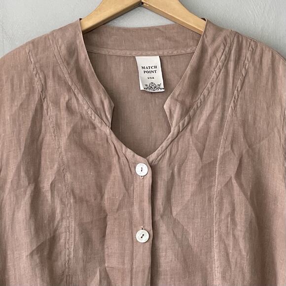 Match Point USA Tunic Top Size Medium 100% Linen Lagenlook Neutral Minimalist - Picture 3 of 8